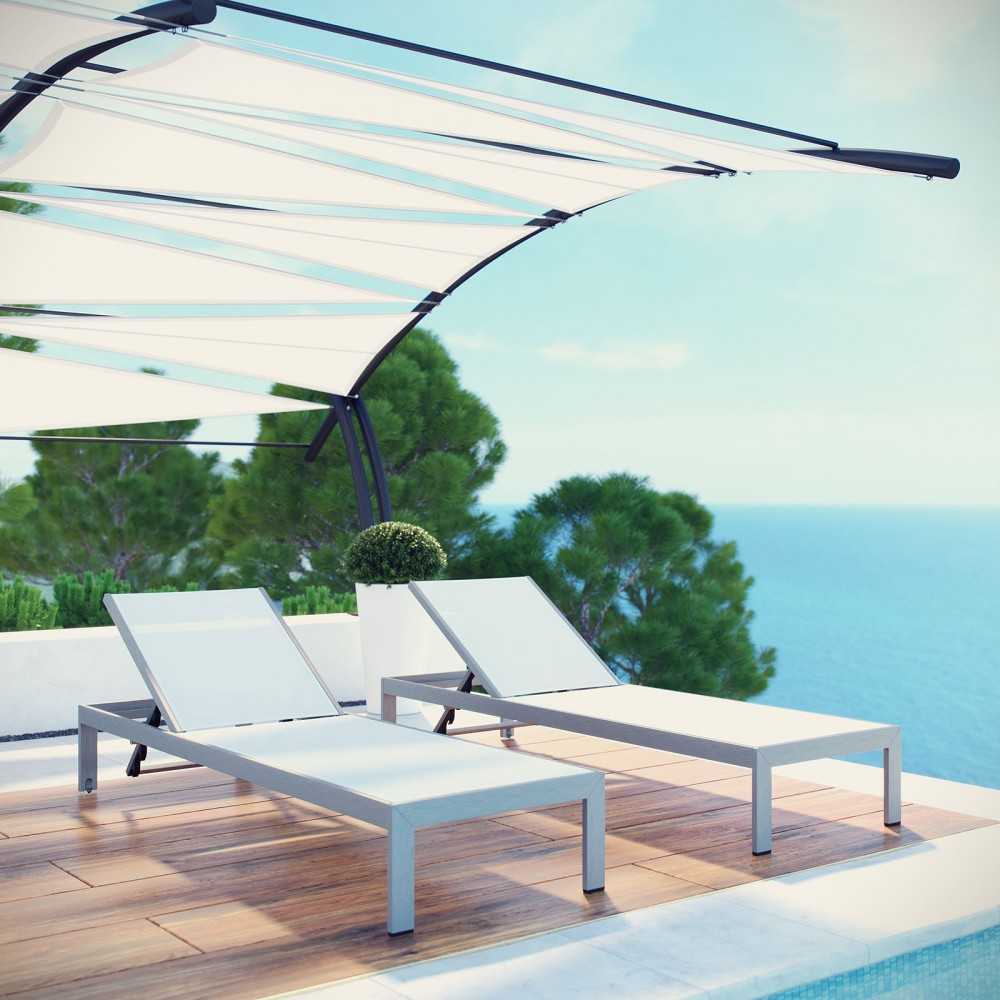 Shore Chaise Outdoor Patio Aluminum Set of 2, Silver White