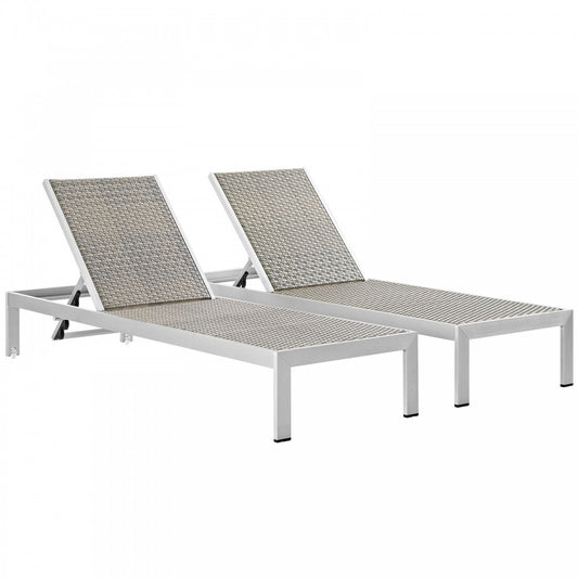 Shore Chaise Outdoor Patio Aluminum Set of 2, Silver Gray, EEI-2477-SLV-GRY-SET