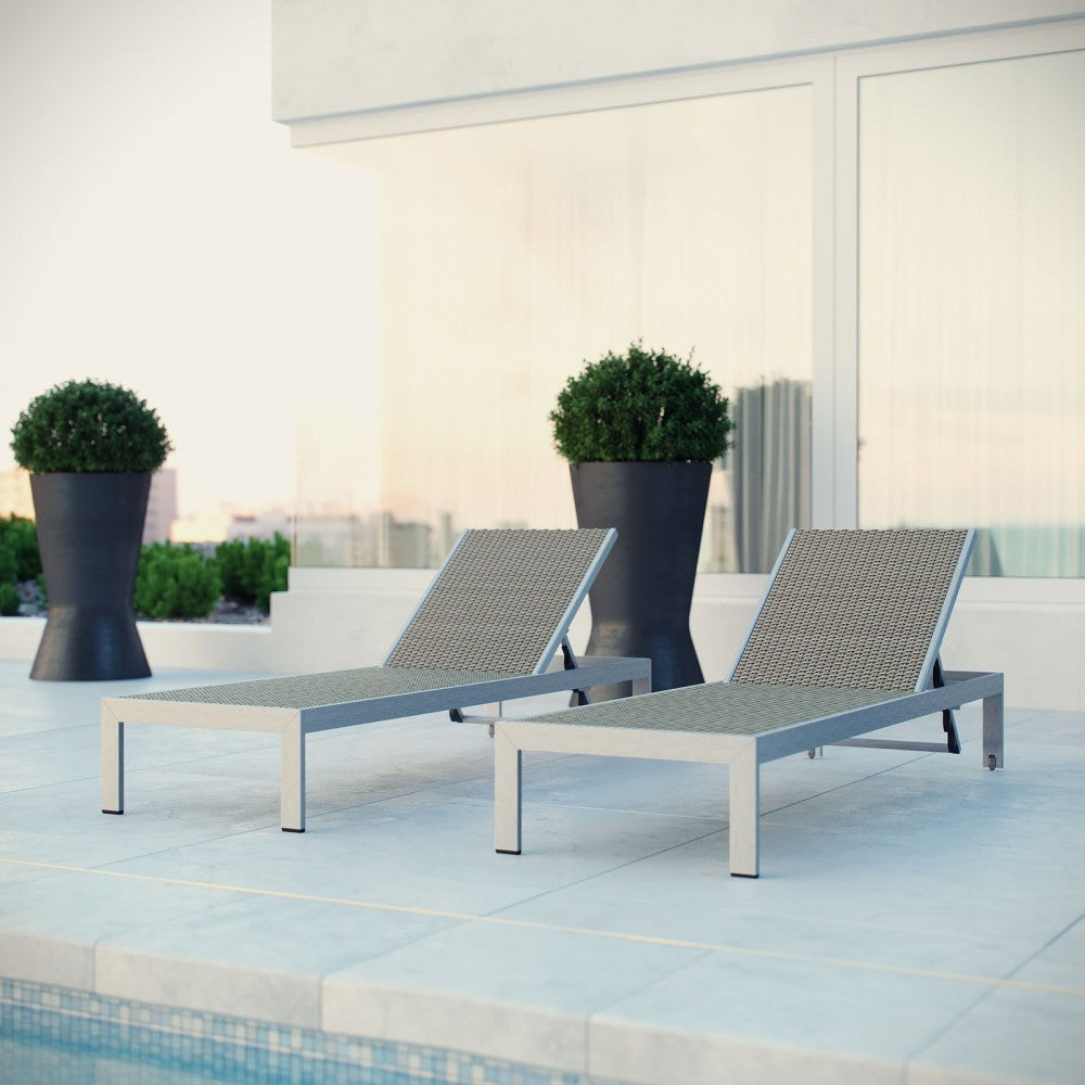 Shore Chaise Outdoor Patio Aluminum Set of 2, Silver Gray, EEI-2477-SLV-GRY-SET