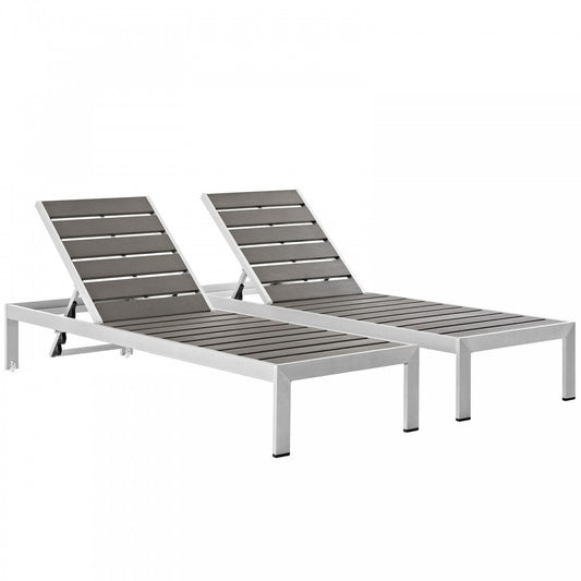 Shore Chaise Outdoor Patio Aluminum Set of 2, Silver Gray, EEI-2467-SLV-GRY-SET