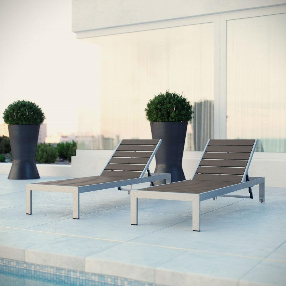 Shore Chaise Outdoor Patio Aluminum Set of 2, Silver Gray, EEI-2467-SLV-GRY-SET