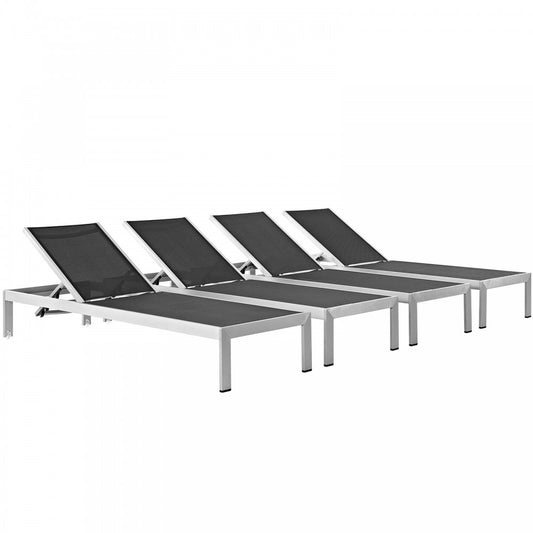 Shore Chaise Outdoor Patio Aluminum Set of 4, Silver Black