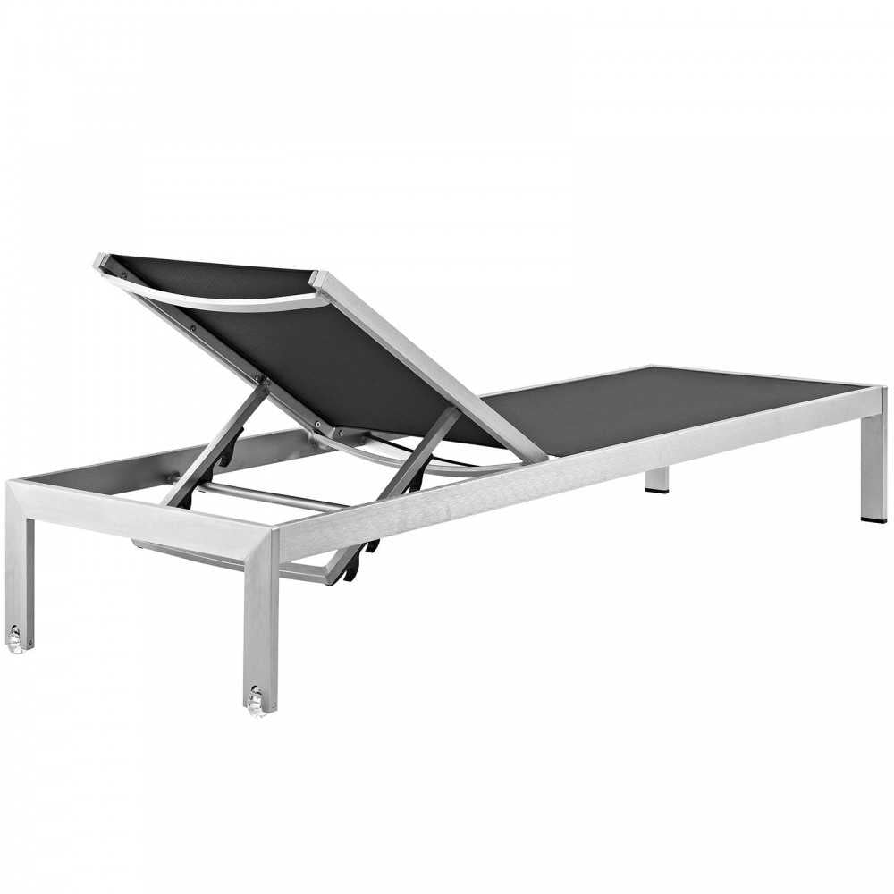 Shore Chaise Outdoor Patio Aluminum Set of 4, Silver Black