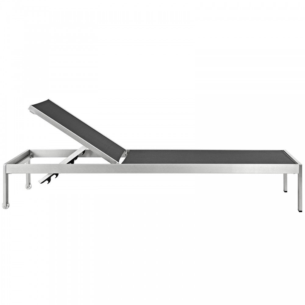 Shore Chaise Outdoor Patio Aluminum Set of 4, Silver Black