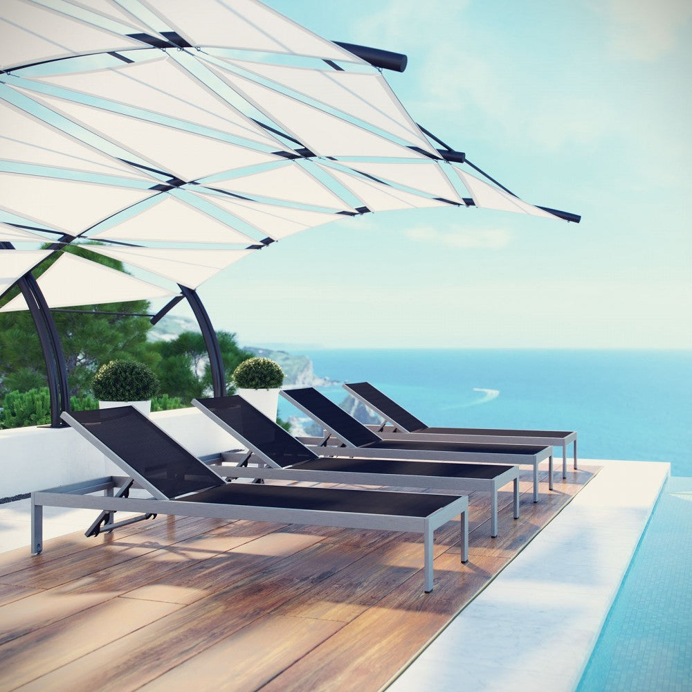 Shore Chaise Outdoor Patio Aluminum Set of 4, Silver Black