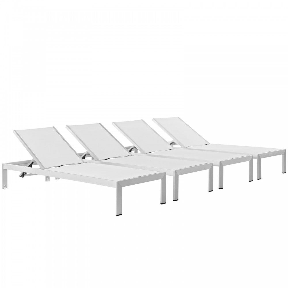 Shore Chaise Outdoor Patio Aluminum Set of 4, Silver White