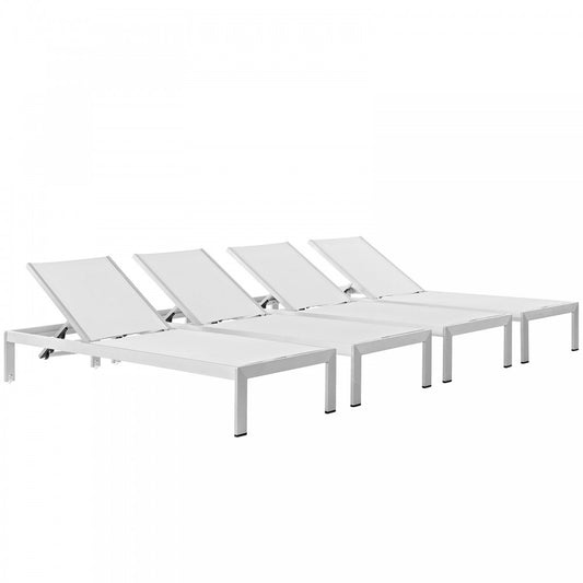 Shore Chaise Outdoor Patio Aluminum Set of 4, Silver White