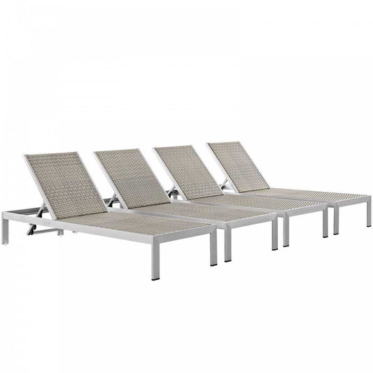 Shore Chaise Outdoor Patio Aluminum Set of 4, Silver Gray, EEI-2478-SLV-GRY-SET