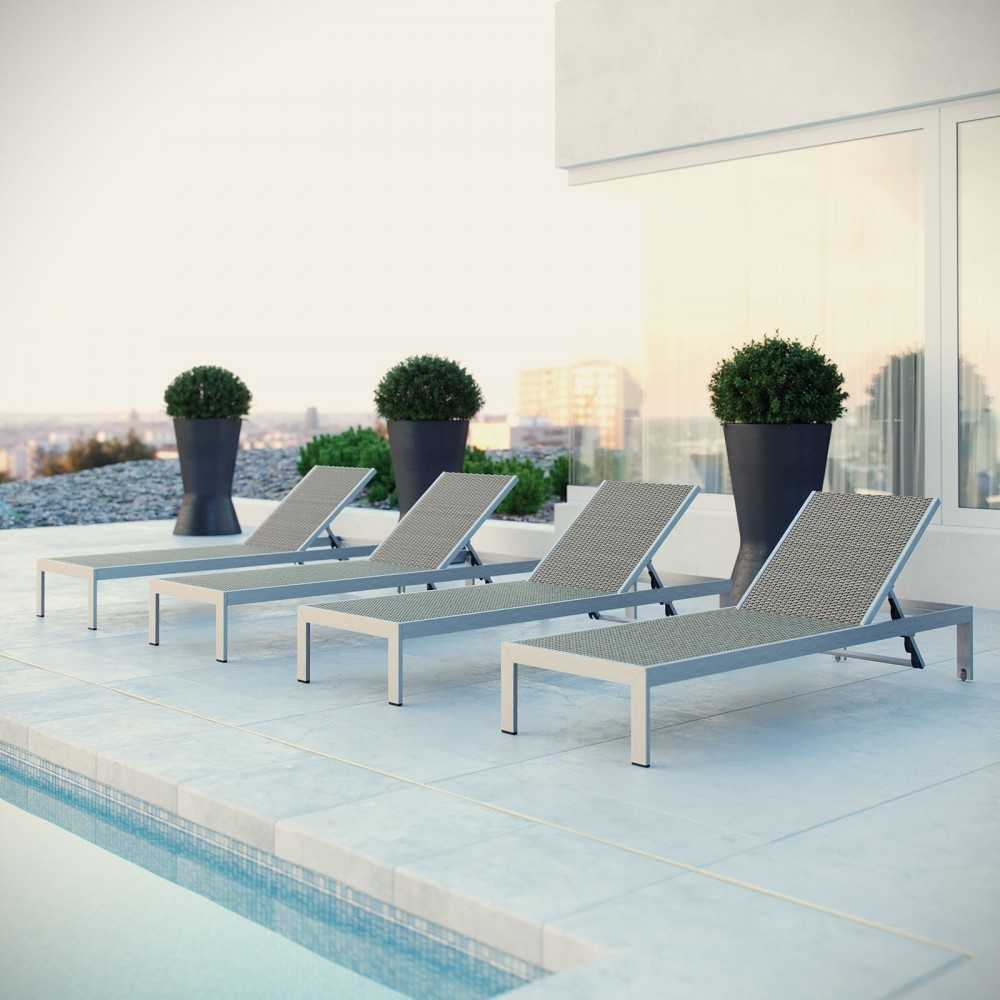 Shore Chaise Outdoor Patio Aluminum Set of 4, Silver Gray, EEI-2478-SLV-GRY-SET