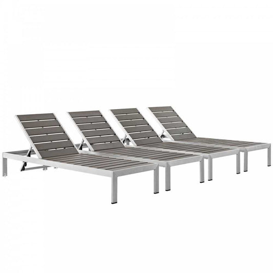 Shore Chaise Outdoor Patio Aluminum Set of 4, Silver Gray, EEI-2468-SLV-GRY-SET