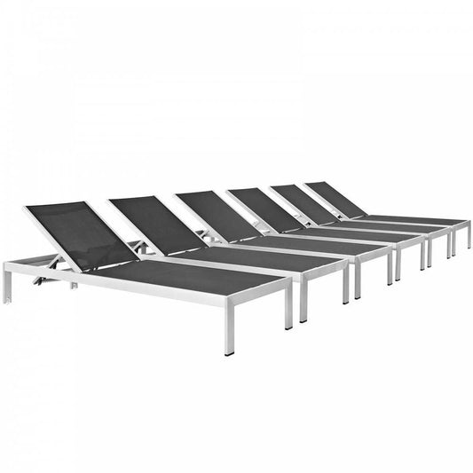 Shore Chaise Outdoor Patio Aluminum Set of 6, Silver Black