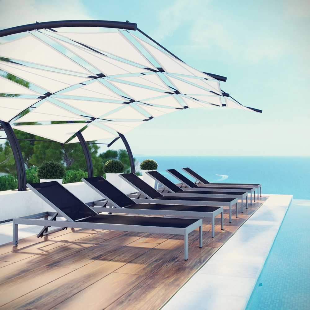 Shore Chaise Outdoor Patio Aluminum Set of 6, Silver Black