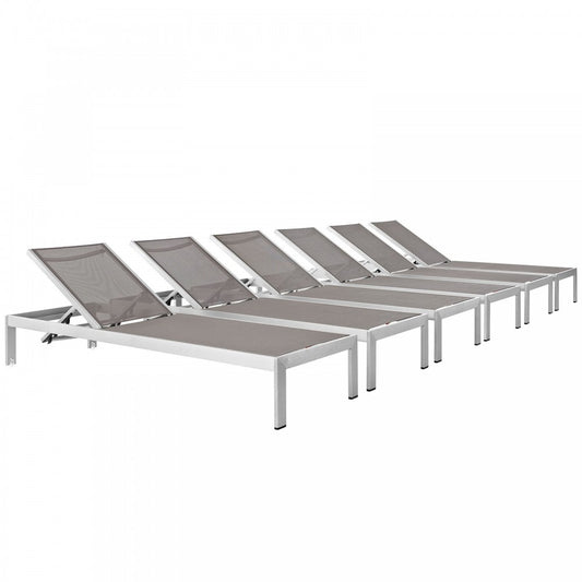 Shore Chaise Outdoor Patio Aluminum Set of 6, Silver Gray, EEI-2474-SLV-GRY-SET