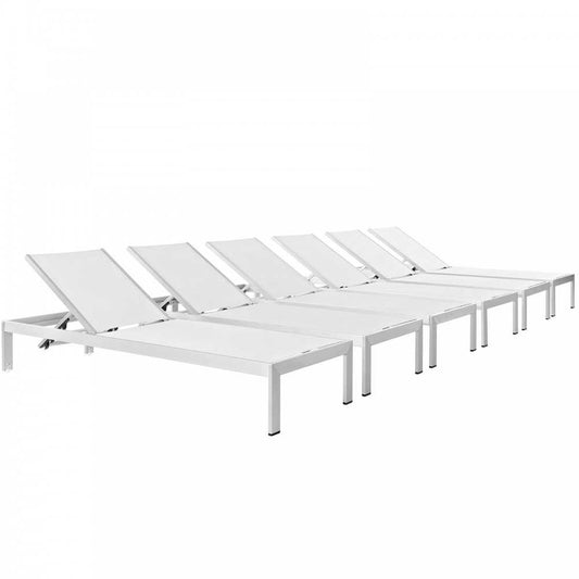 Shore Chaise Outdoor Patio Aluminum Set of 6, Silver White