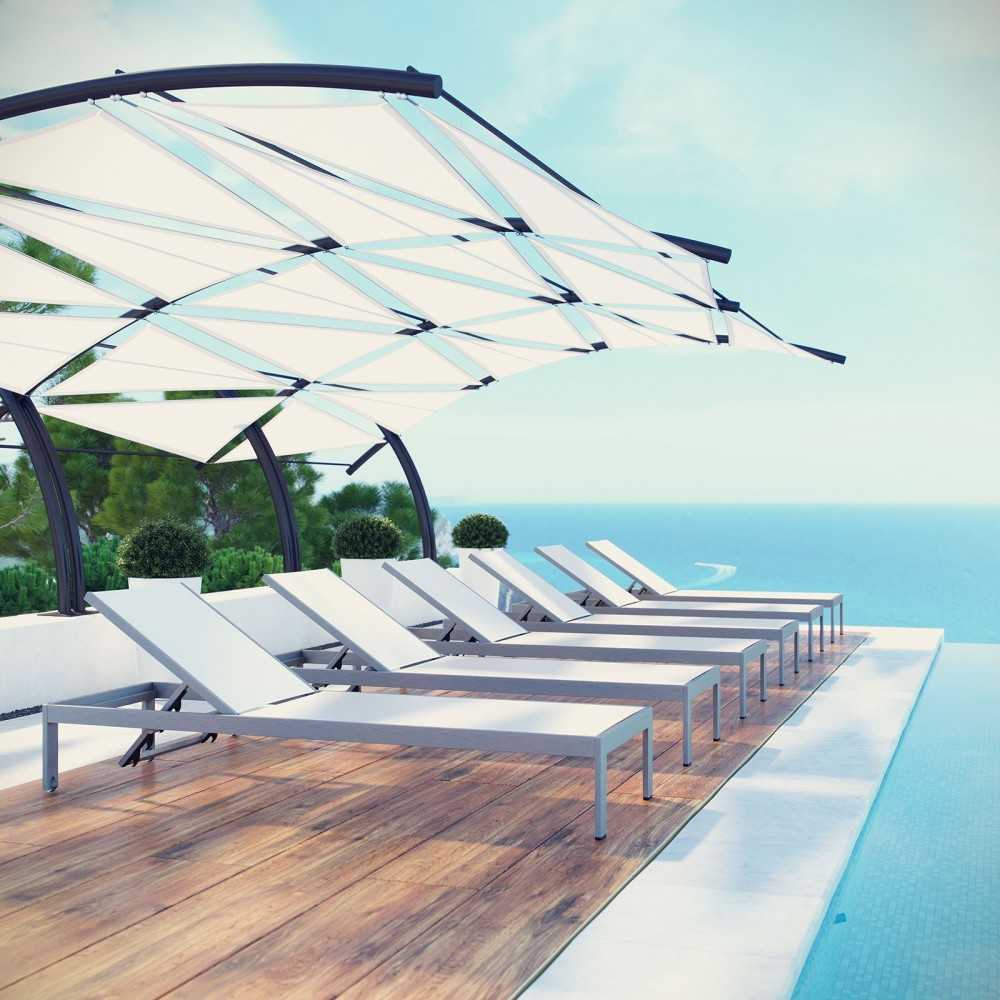 Shore Chaise Outdoor Patio Aluminum Set of 6, Silver White