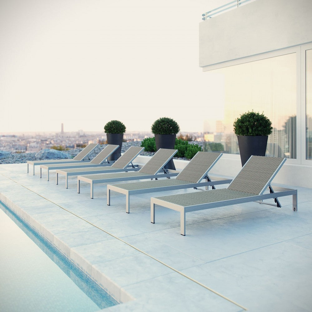 Shore Chaise Outdoor Patio Aluminum Set of 6, Silver Gray, EEI-2479-SLV-GRY-SET