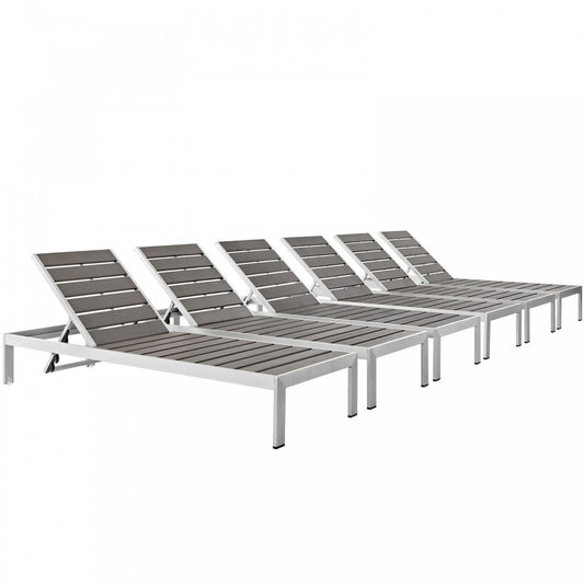 Shore Chaise Outdoor Patio Aluminum Set of 6, Silver Gray, EEI-2469-SLV-GRY-SET