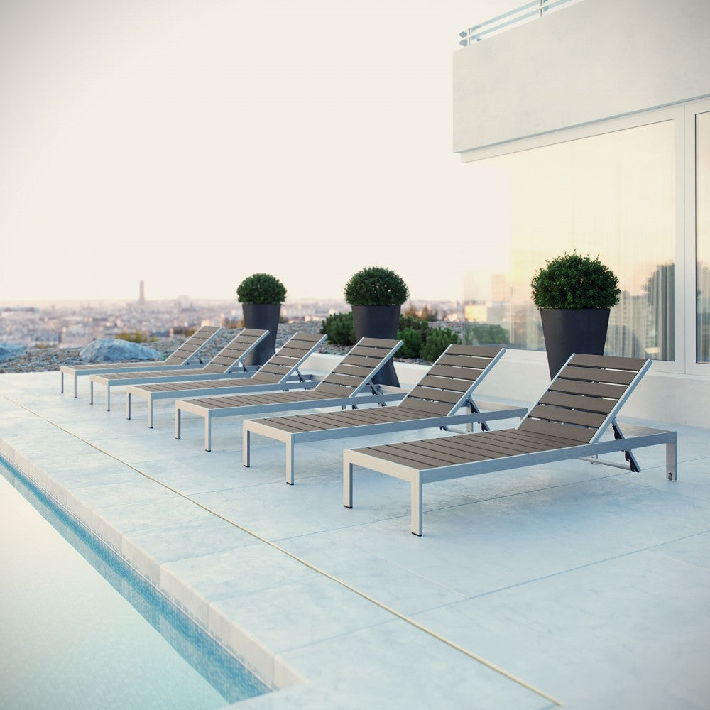 Shore Chaise Outdoor Patio Aluminum Set of 6, Silver Gray, EEI-2469-SLV-GRY-SET
