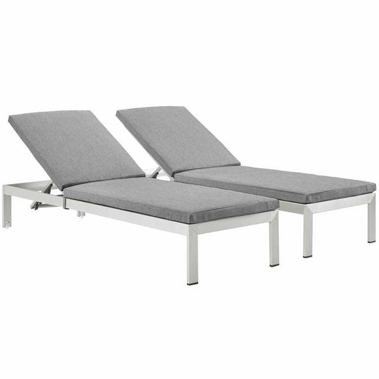 Shore Chaise with Cushions Outdoor Patio Aluminum Set of 2, Silver Gray