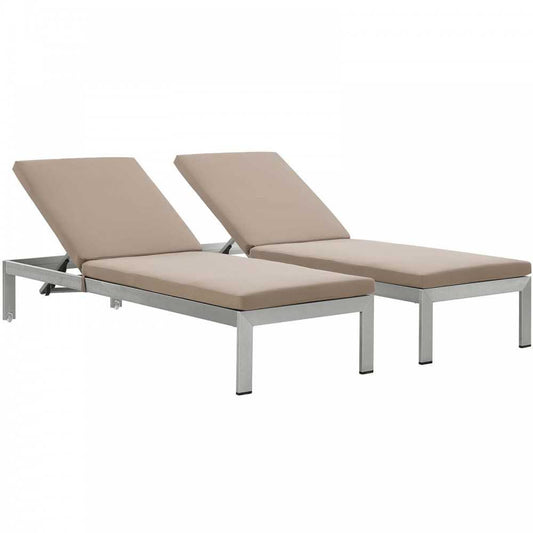 Shore Chaise with Cushions Outdoor Patio Aluminum Set of 2, Silver Mocha