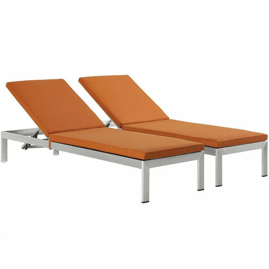Shore Chaise with Cushions Outdoor Patio Aluminum Set of 2, Silver Orange