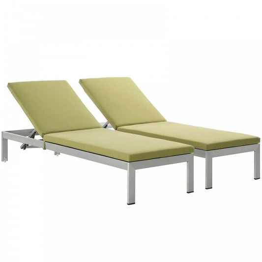 Shore Chaise with Cushions Outdoor Patio Aluminum Set of 2, Silver Peridot