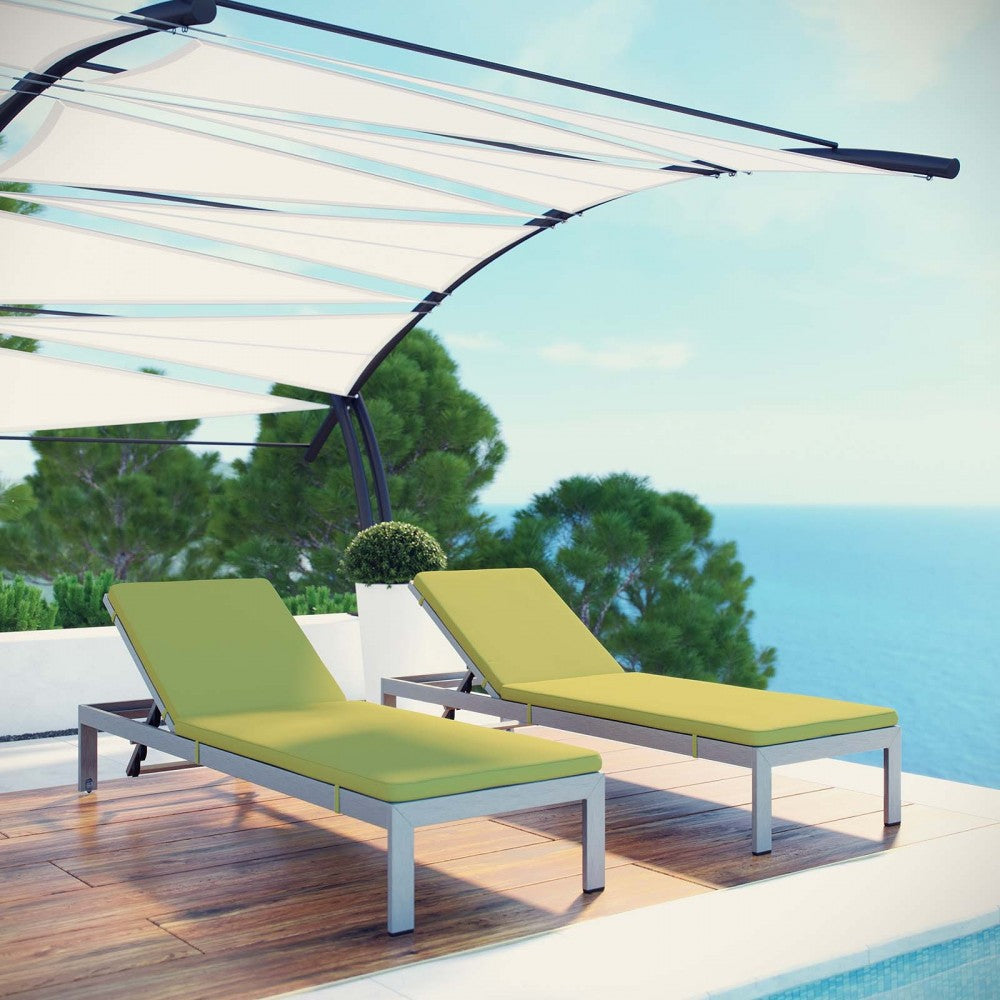 Shore Chaise with Cushions Outdoor Patio Aluminum Set of 2, Silver Peridot