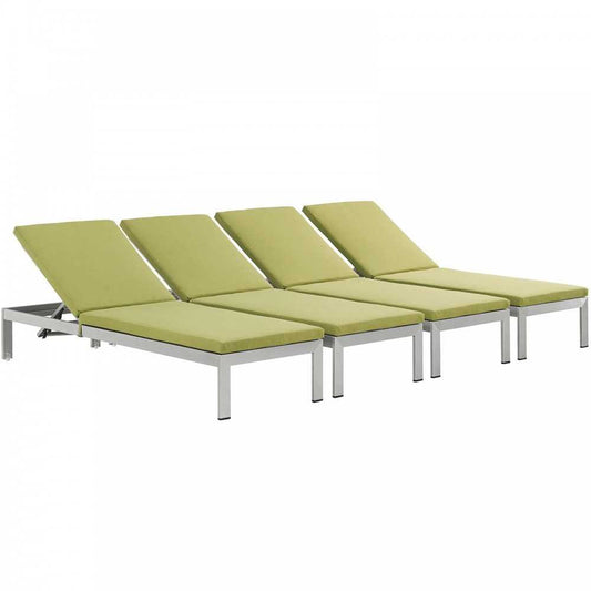 Shore Chaise with Cushions Outdoor Patio Aluminum Set of 4, Silver Peridot