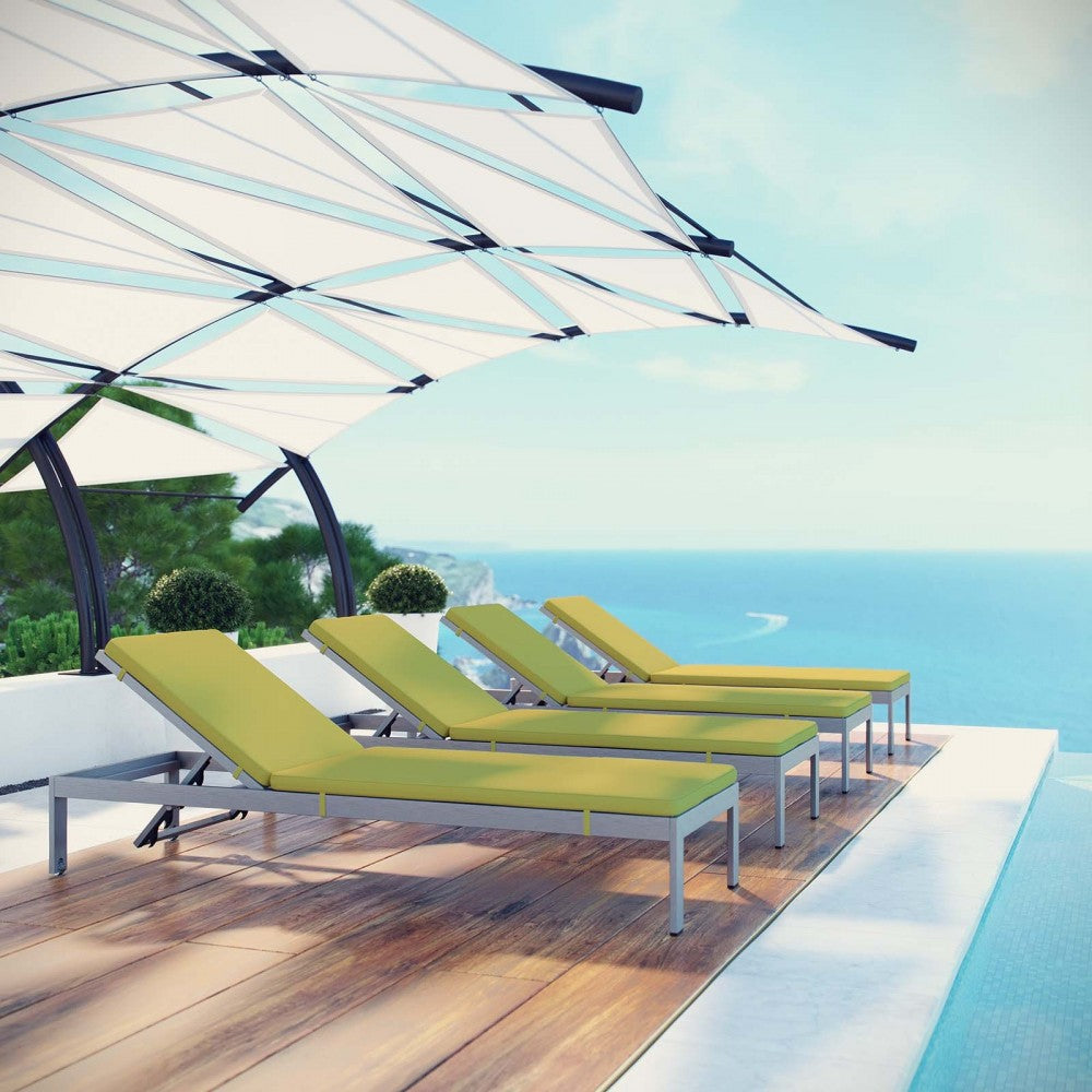 Shore Chaise with Cushions Outdoor Patio Aluminum Set of 4, Silver Peridot