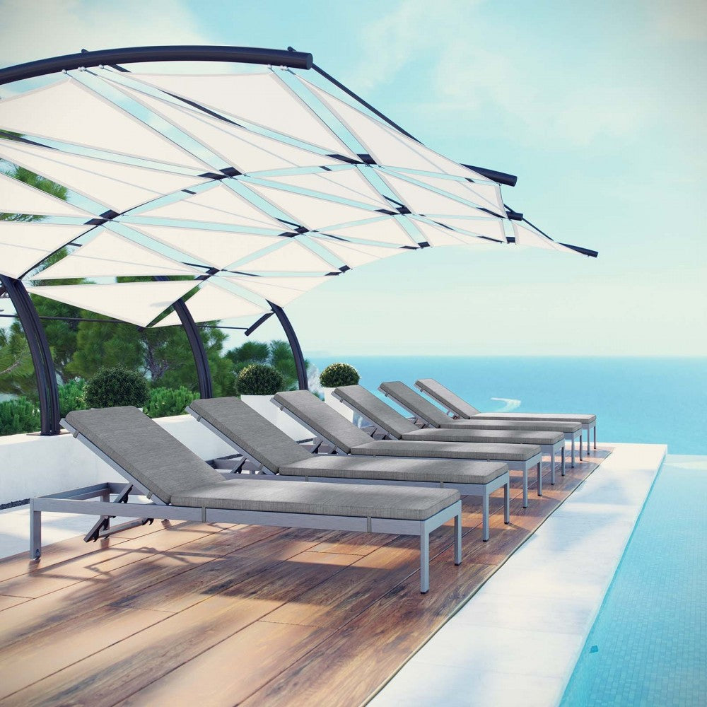 Shore Chaise with Cushions Outdoor Patio Aluminum Set of 6, Silver Gray