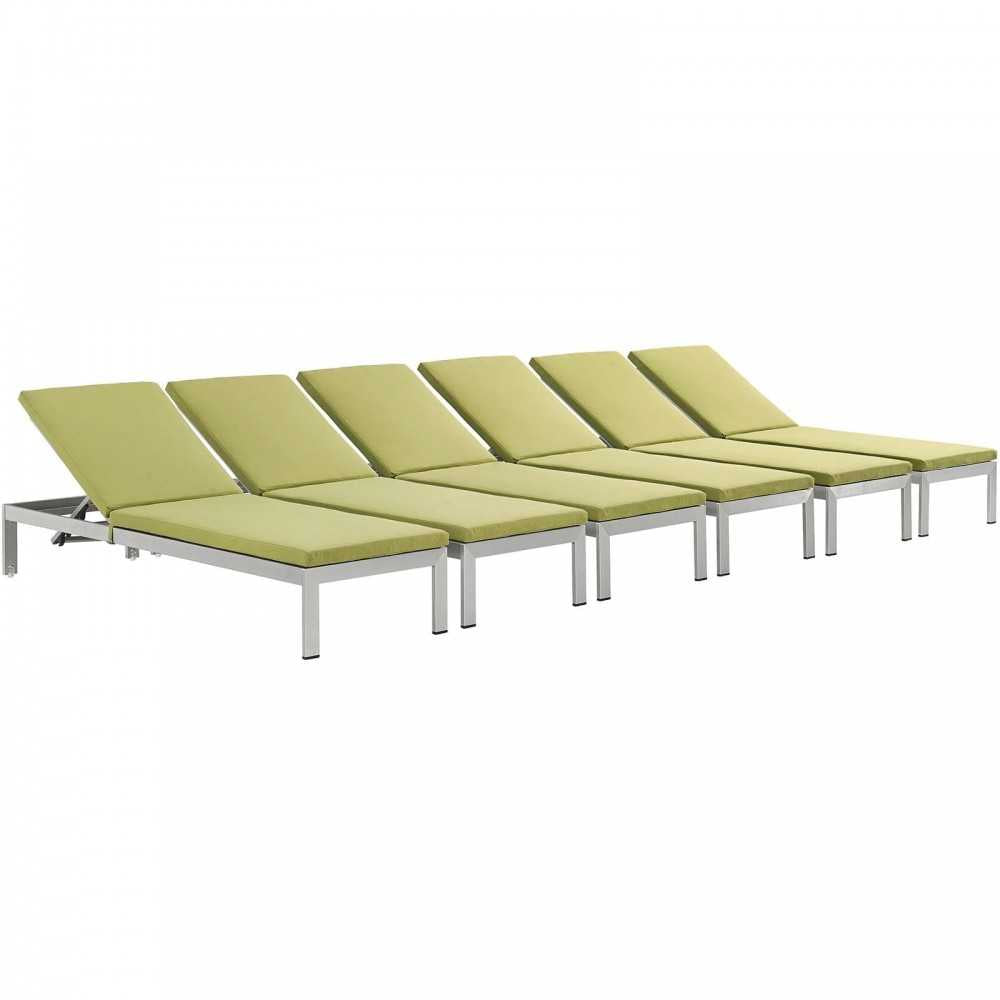 Shore Chaise with Cushions Outdoor Patio Aluminum Set of 6, Silver Peridot