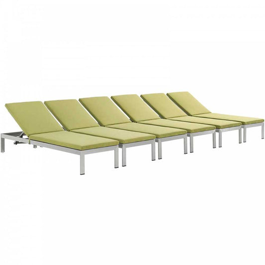 Shore Chaise with Cushions Outdoor Patio Aluminum Set of 6, Silver Peridot