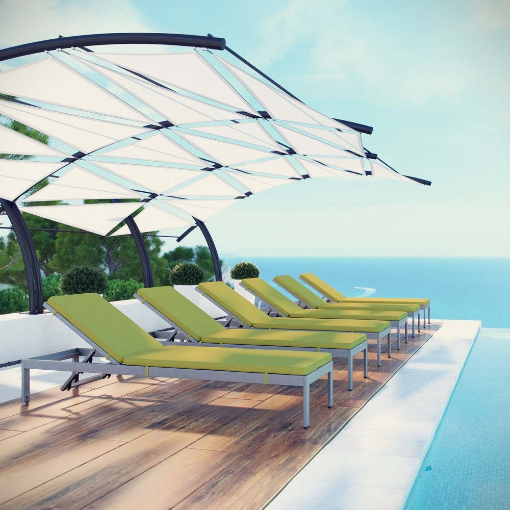 Shore Chaise with Cushions Outdoor Patio Aluminum Set of 6, Silver Peridot