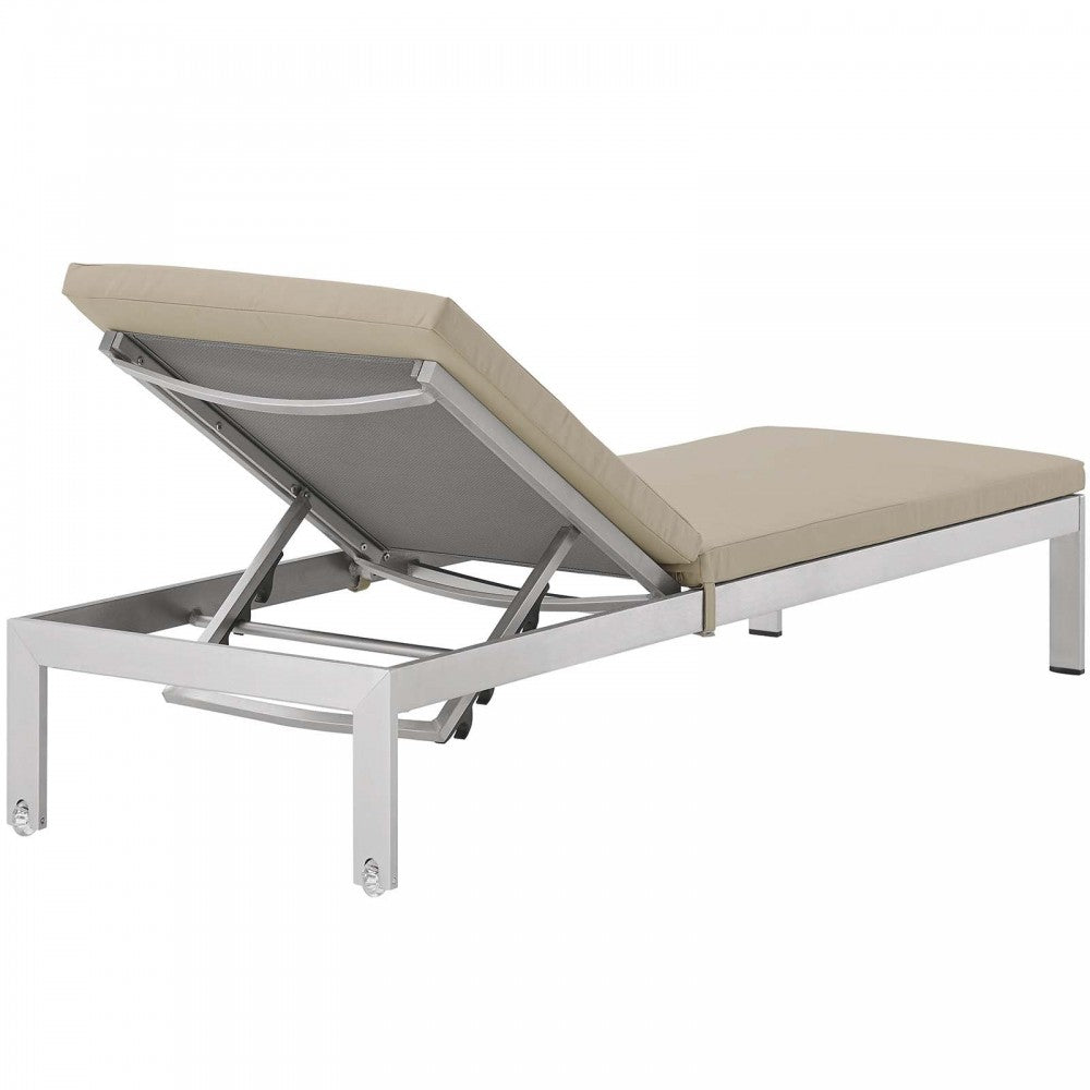 Shore Chaise with Cushions Outdoor Patio Aluminum Set of 6, Silver Beige