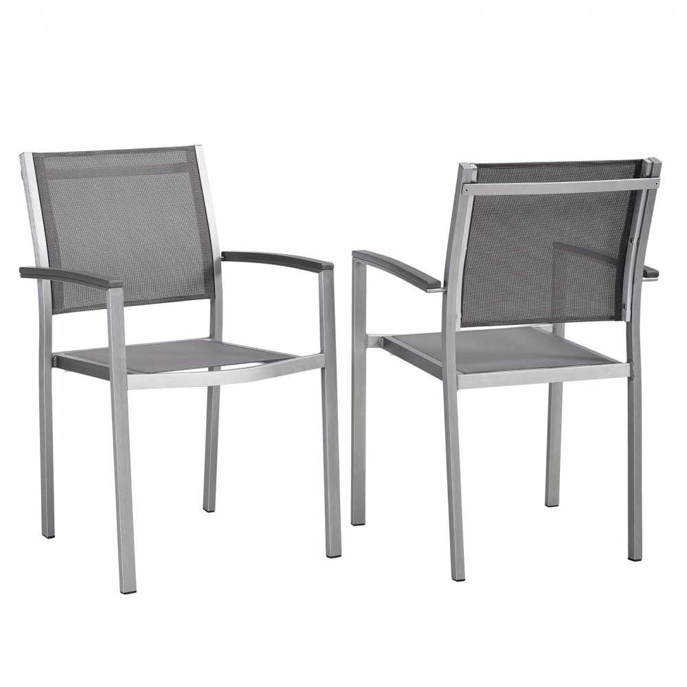 Shore Dining Chair Outdoor Patio Aluminum Set of 2, Silver Gray