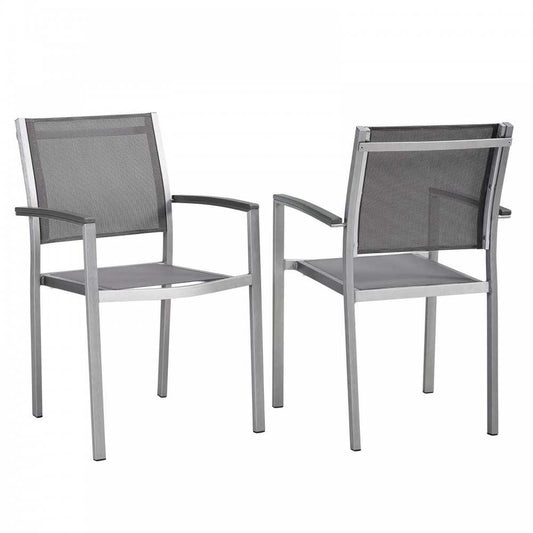 Shore Dining Chair Outdoor Patio Aluminum Set of 2, Silver Gray