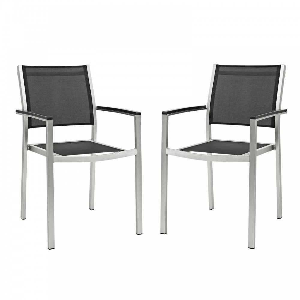 Shore Dining Chair Outdoor Patio Aluminum Set of 2, Silver Black