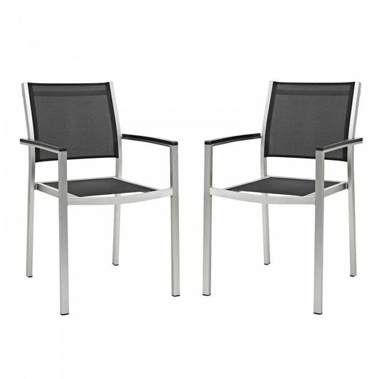 Shore Dining Chair Outdoor Patio Aluminum Set of 2, Silver Black