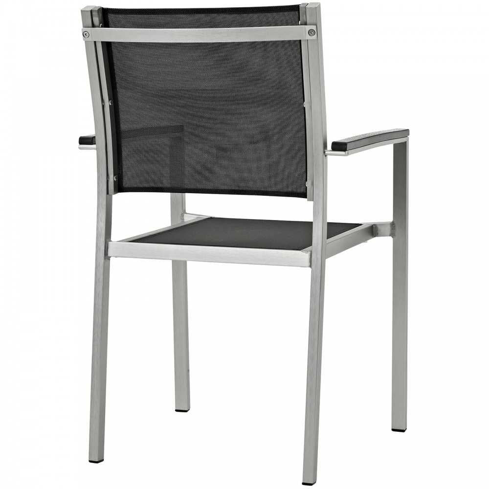 Shore Dining Chair Outdoor Patio Aluminum Set of 2, Silver Black