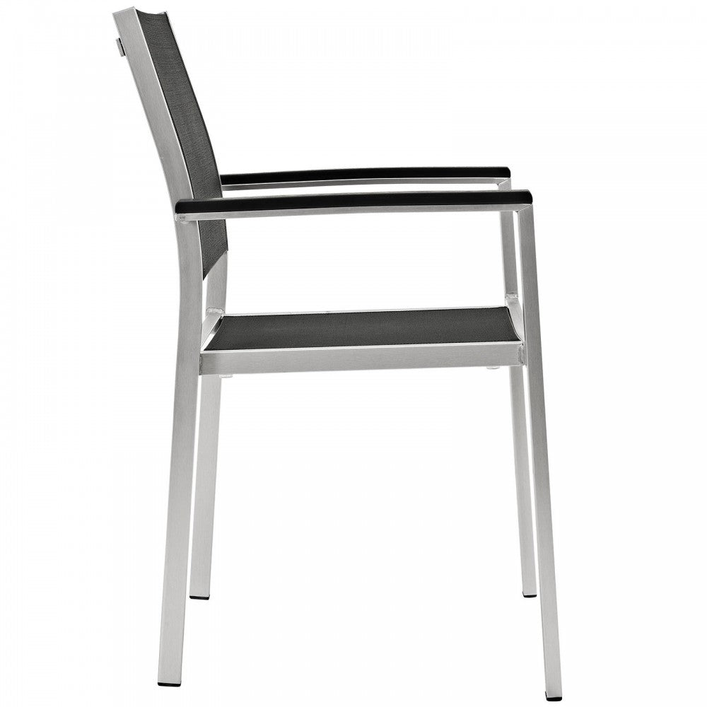 Shore Dining Chair Outdoor Patio Aluminum Set of 2, Silver Black