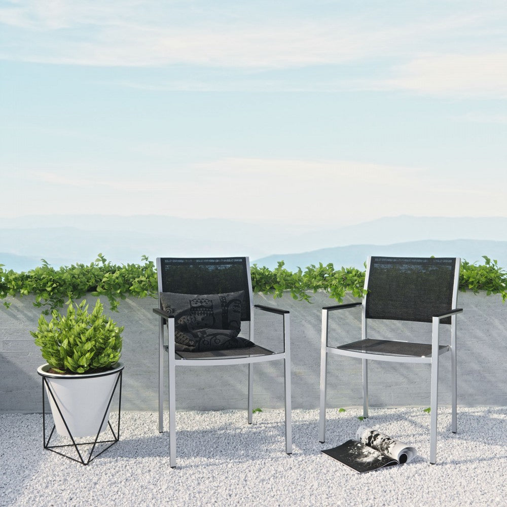 Shore Dining Chair Outdoor Patio Aluminum Set of 2, Silver Black
