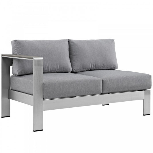 Shore Left-Arm Corner Sectional Outdoor Patio Aluminum Loveseat, Silver Gray