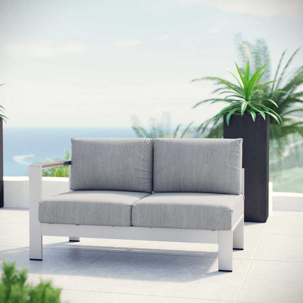 Shore Left-Arm Corner Sectional Outdoor Patio Aluminum Loveseat, Silver Gray