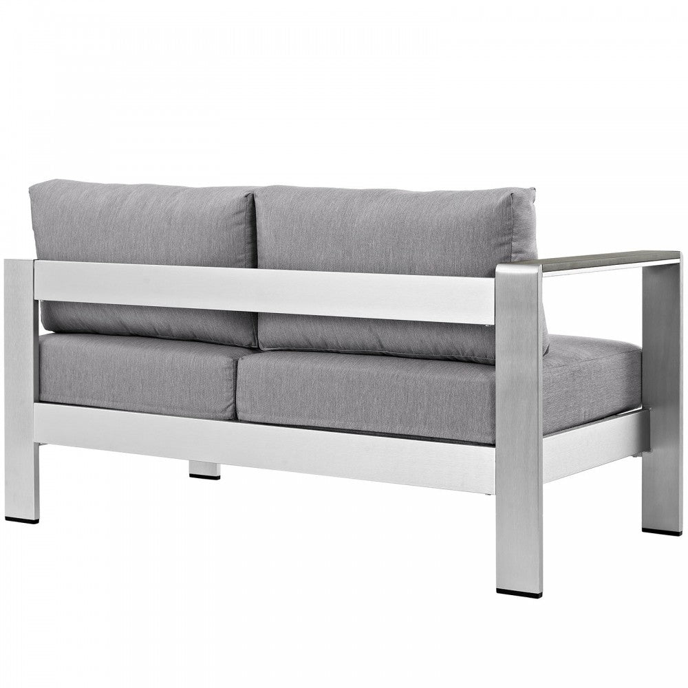 Shore Left-Arm Corner Sectional Outdoor Patio Aluminum Loveseat, Silver Gray