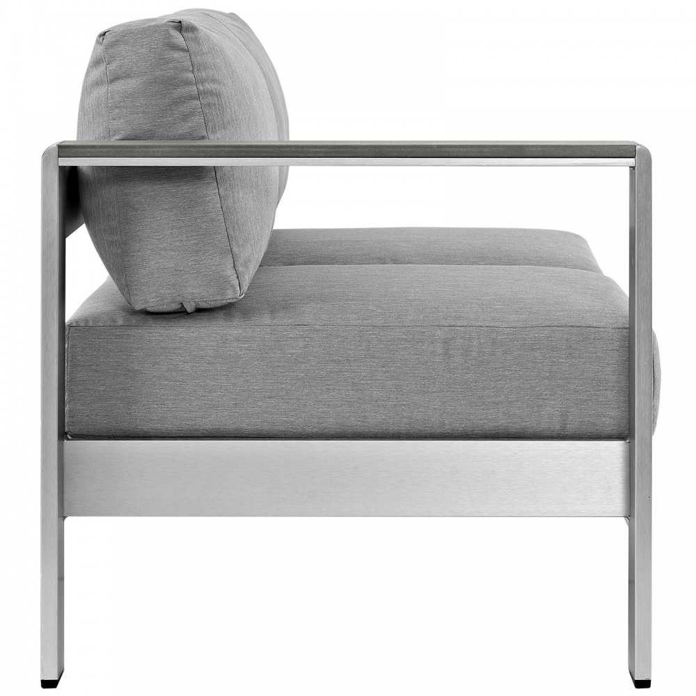 Shore Left-Arm Corner Sectional Outdoor Patio Aluminum Loveseat, Silver Gray