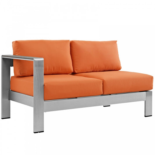 Shore Left-Arm Corner Sectional Outdoor Patio Aluminum Loveseat, Silver Orange