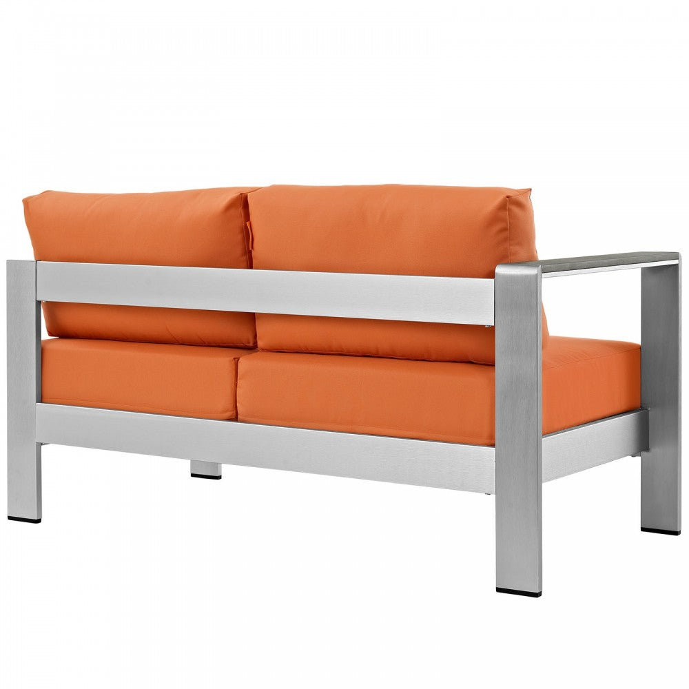 Shore Left-Arm Corner Sectional Outdoor Patio Aluminum Loveseat, Silver Orange