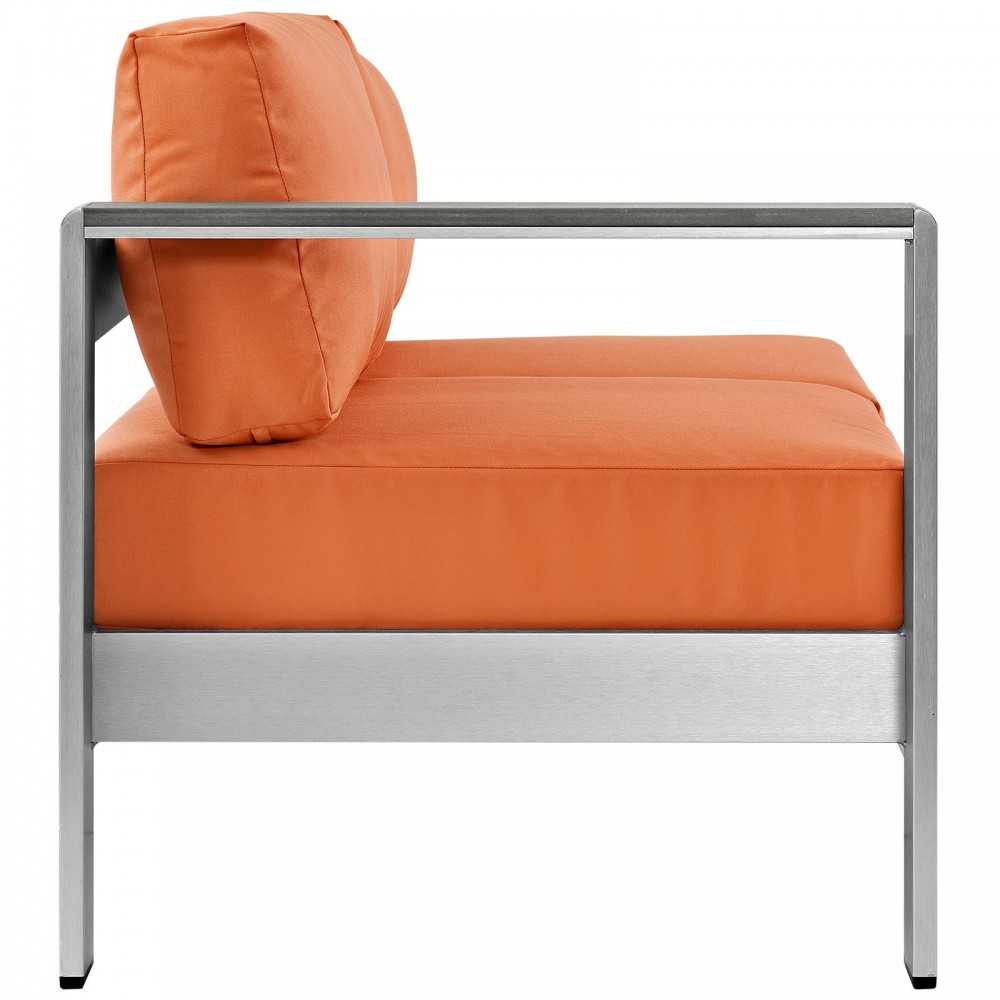 Shore Left-Arm Corner Sectional Outdoor Patio Aluminum Loveseat, Silver Orange