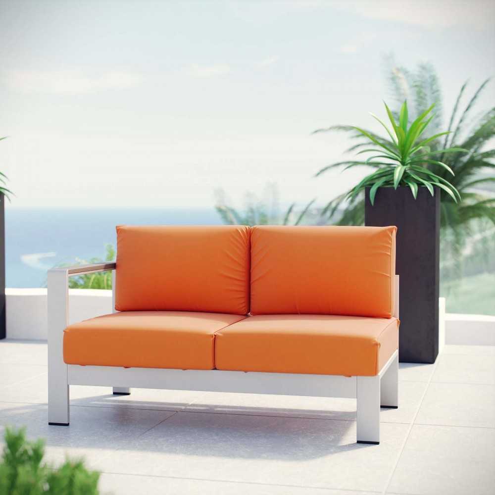Shore Left-Arm Corner Sectional Outdoor Patio Aluminum Loveseat, Silver Orange