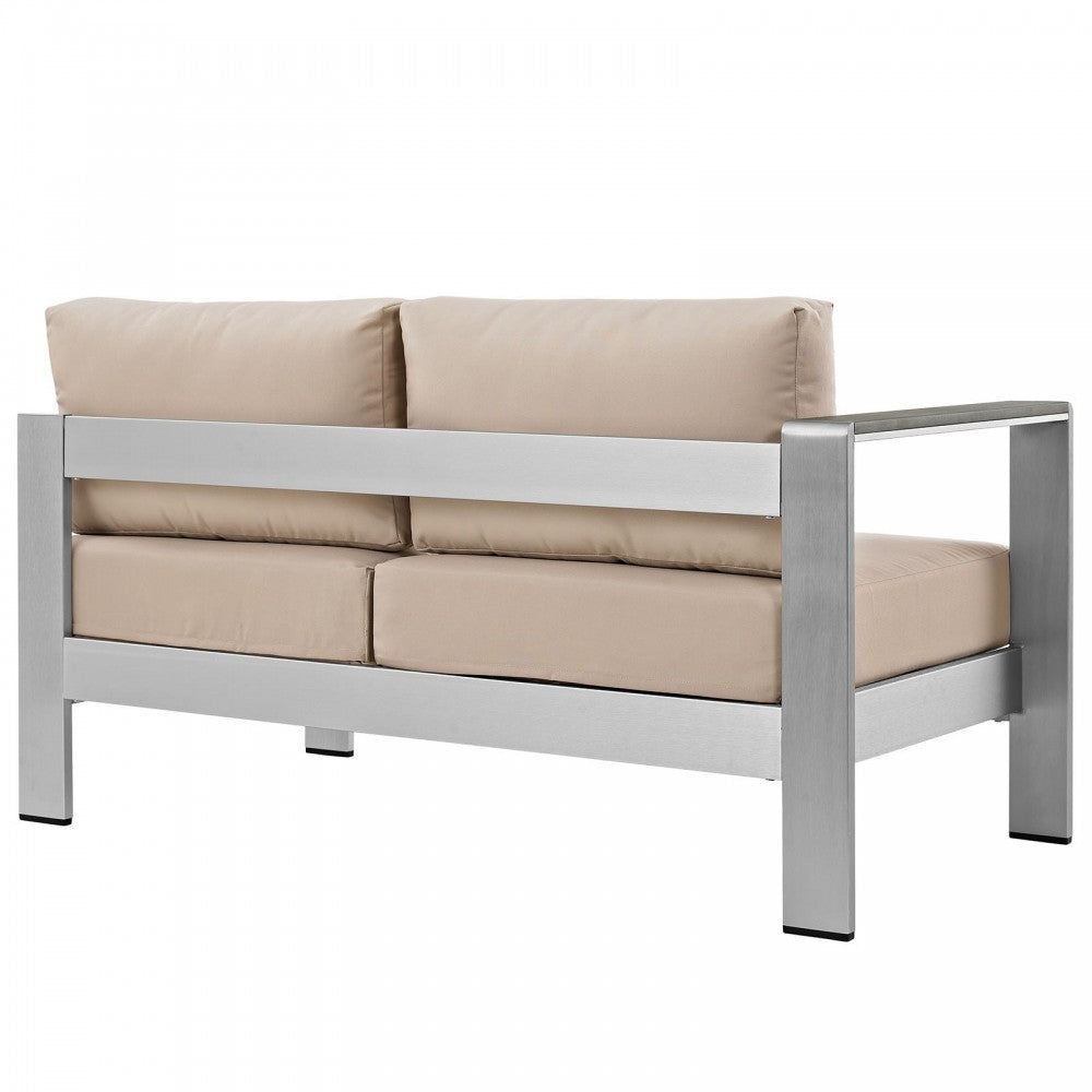 Shore Left-Arm Corner Sectional Outdoor Patio Aluminum Loveseat, Silver Beige